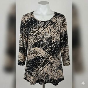Elegant Black and Beige Women's Long Sleeve Top